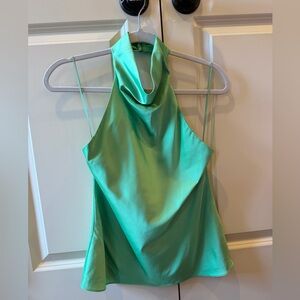 DO+BE Vibrant Green Satin Haulter Blouse